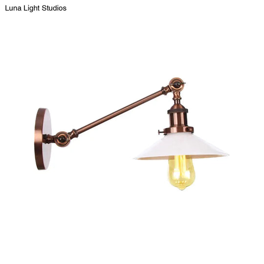 Industrial Conical Sconce Light With Opal Glass - Black/Bronze/Brass Finish Arm Mount 8/12 L