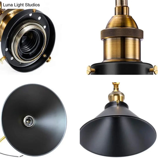 Industrial Conical Wall Light Sconce: Swivelable 1-Light Reading Lamp With Plug-In Cord