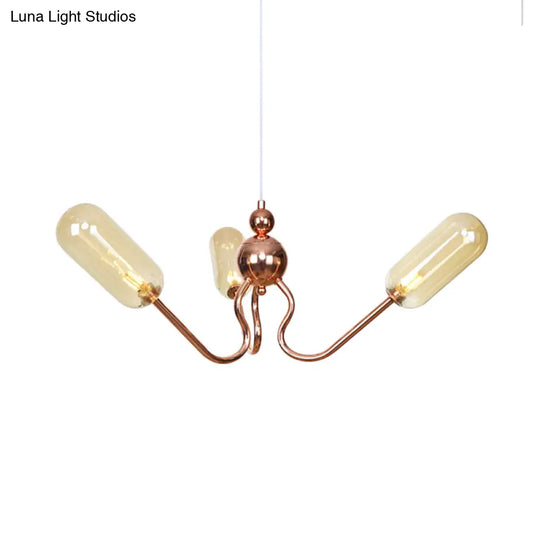 Industrial Copper 3-Light Chandelier With Clear/Amber Glass Globes Dining Room Pendant Fixture