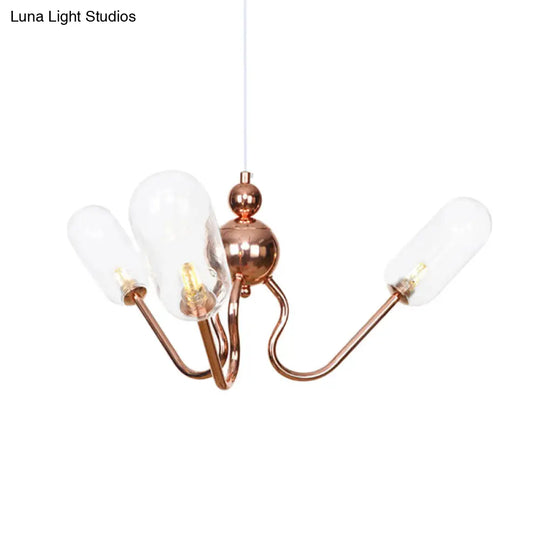 Copper Industrial Chandelier With 3 Clear/Amber Glass Lights For Dining Room Pendant