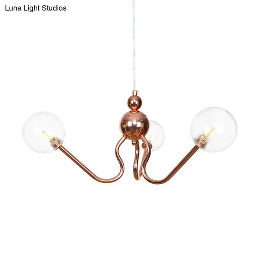 Industrial Copper 3-Light Chandelier With Clear/Amber Glass Globes Dining Room Pendant Fixture