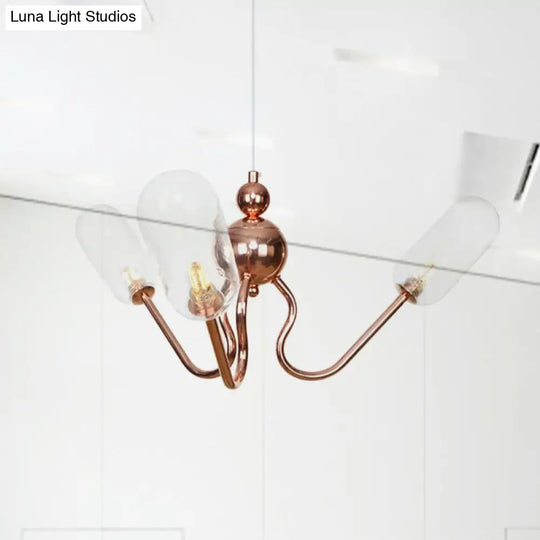 Copper Industrial Chandelier With 3 Clear/Amber Glass Lights For Dining Room Pendant