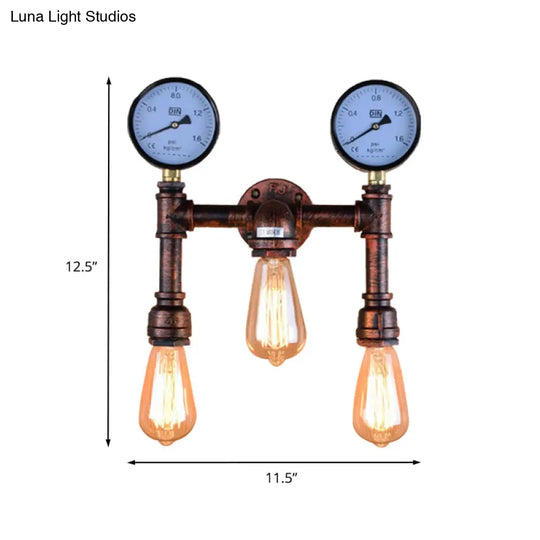 Industrial Copper Metallic Sconce Light Balcony Wall Lamp With Exposed Bulb - 3 Lights