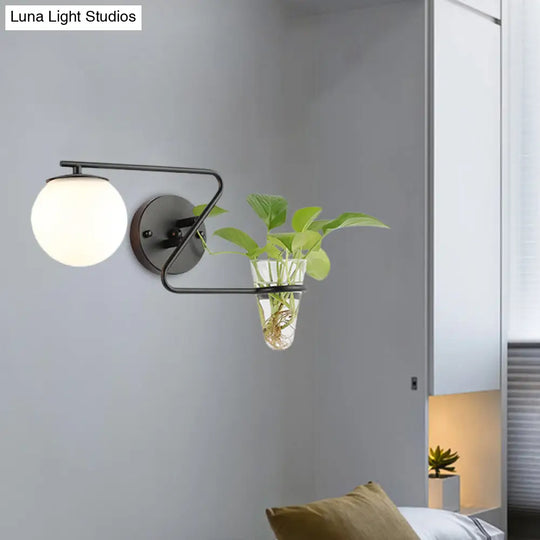 Industrial Cream/Smoke Gray Glass Bedroom Sconce Lighting: Global 1 Head Wall Light With Black/Gold