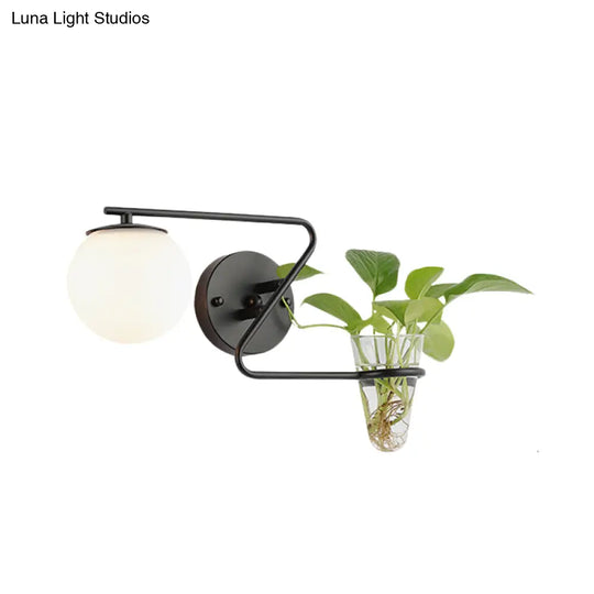 Industrial Cream/Smoke Gray Glass Bedroom Sconce Lighting: Global 1 Head Wall Light With Black/Gold