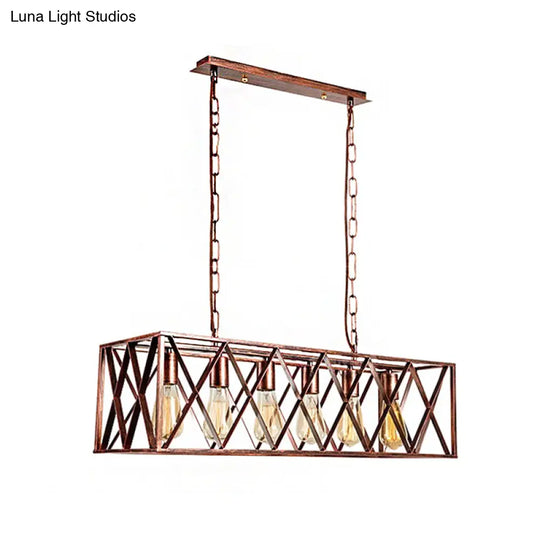 Industrial Cross-Framed Dining Room Island Light With 6 Rustic Metal Lights