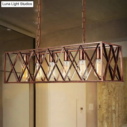 Industrial Cross-Framed Dining Room Island Light With 6 Rustic Metal Lights