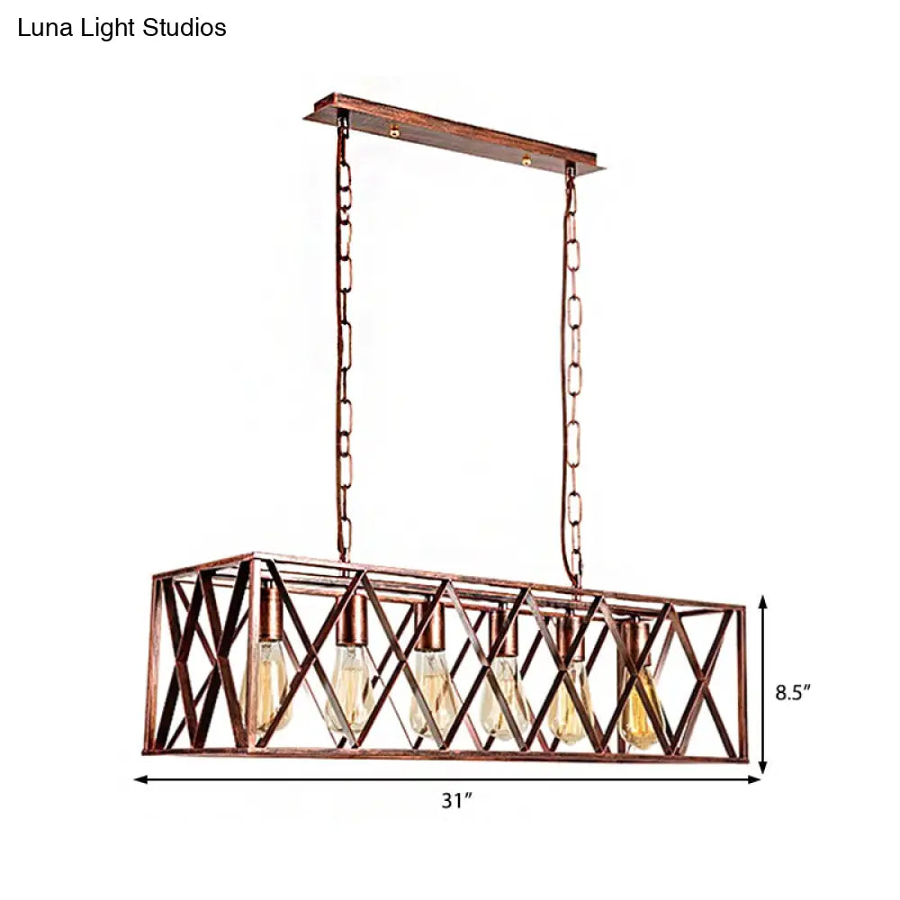 Industrial Cross-Framed Dining Room Island Light With 6 Rustic Metal Lights