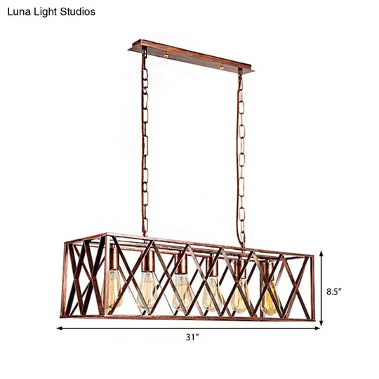 Industrial Cross-Framed Dining Room Island Light With 6 Rustic Metal Lights