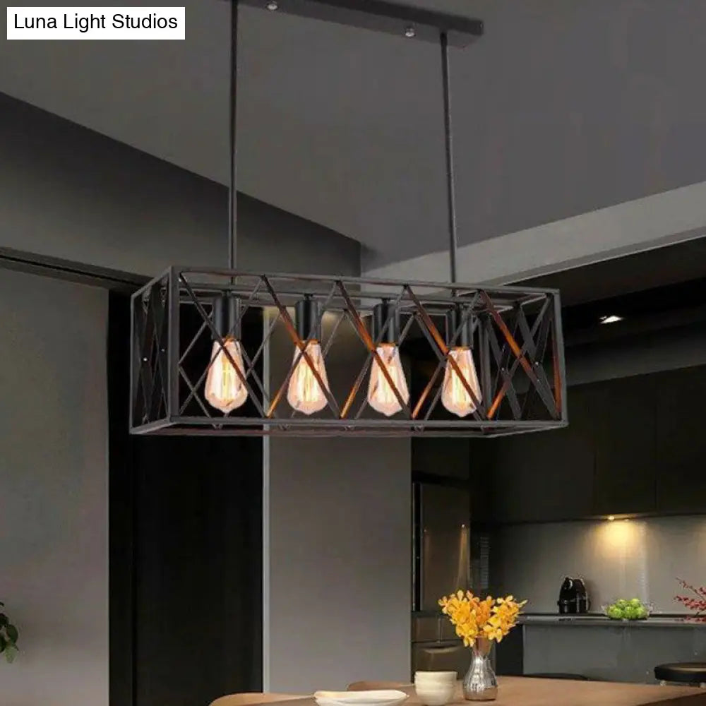 Industrial Cross Framed Pendant Light In Black For Dining Room - Iron Hanging Island