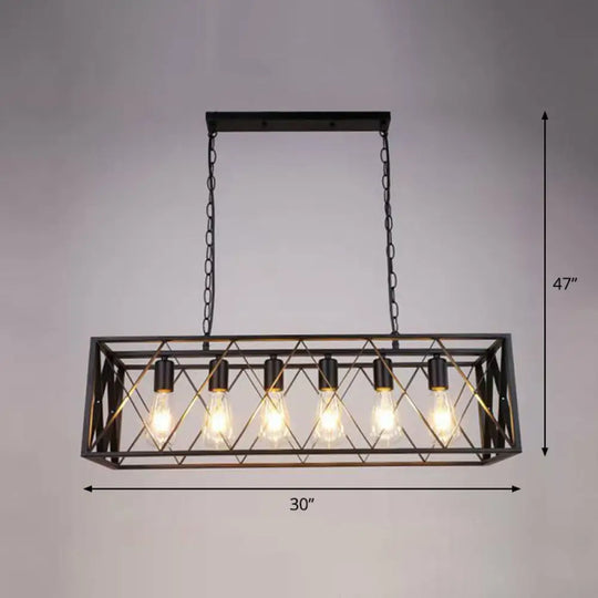 Industrial Cross Framed Pendant Light In Black For Dining Room - Iron Hanging Island 6 / Chain