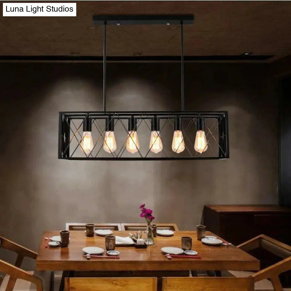 Industrial Cross Framed Pendant Light In Black For Dining Room - Iron Hanging Island