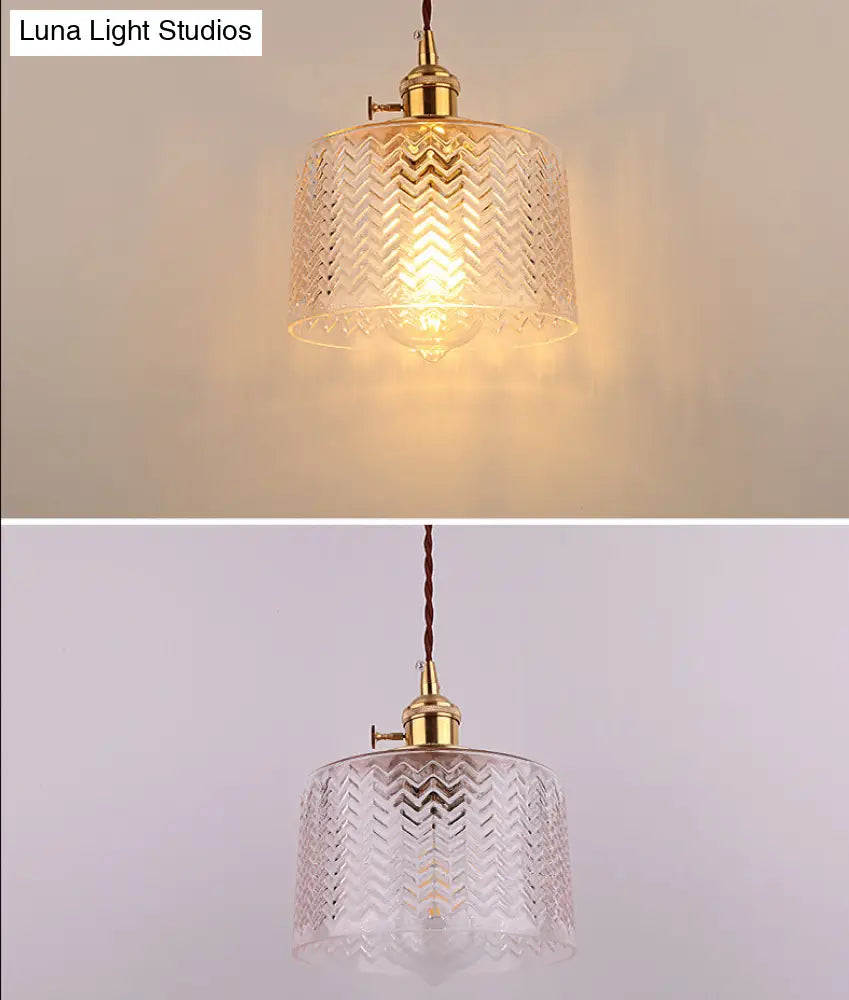 Industrial Cylinder Pendant Light Fixture With Rippled Glass For Bar