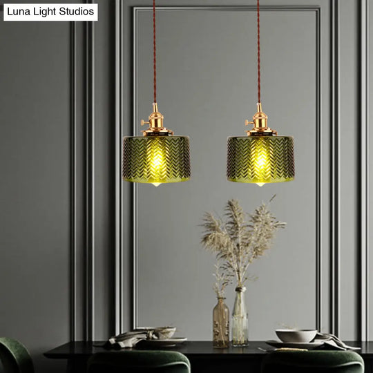 Industrial Cylinder Pendant Light Fixture With Rippled Glass For Bar