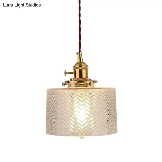 Industrial Cylinder Pendant Light Fixture With Rippled Glass For Bar