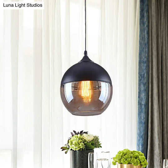 Cylinder Pendant Industrial Lighting - 1 Light Brown Glass Hanging Ceiling In Black 5/7/8 Wide