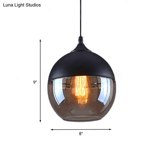 Cylinder Pendant Industrial Lighting - 1 Light Brown Glass Hanging Ceiling In Black 5/7/8 Wide