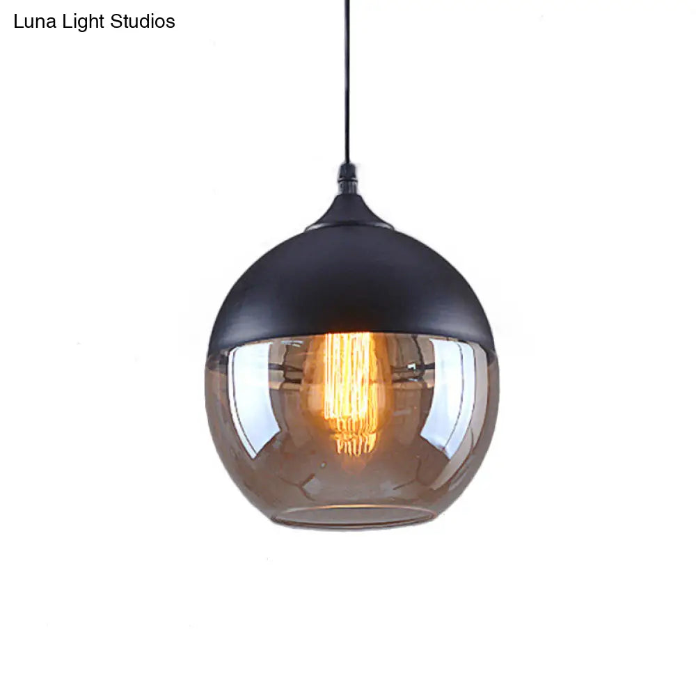 Cylinder Pendant Industrial Lighting - 1 Light Brown Glass Hanging Ceiling In Black 5/7/8 Wide