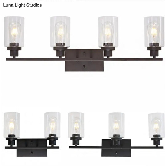 Industrial Cylinder Wall Mount Light - 2/3 Bulbs Black/Brass/Nickel Clear Glass Lamp For Bathroom