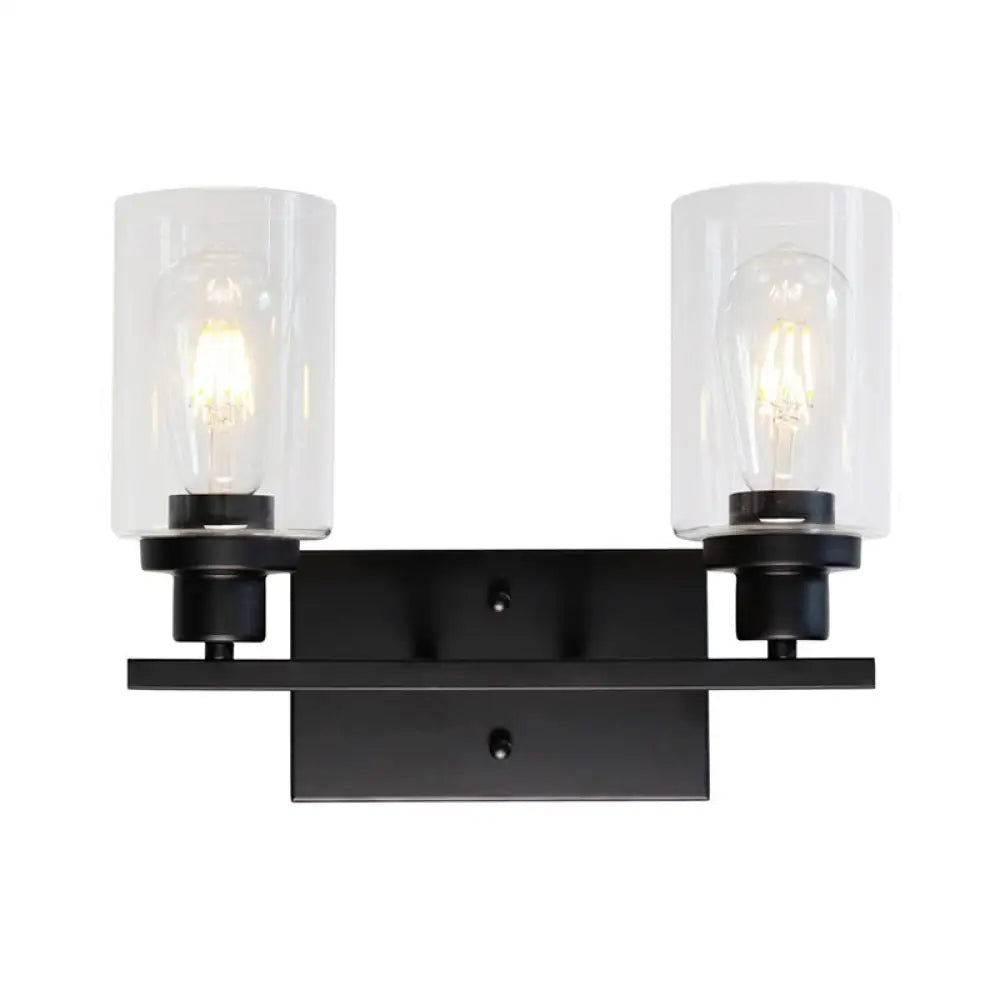 Industrial Cylinder Wall Mount Light - 2/3 Bulbs Black/Brass/Nickel Clear Glass Lamp For Bathroom 2