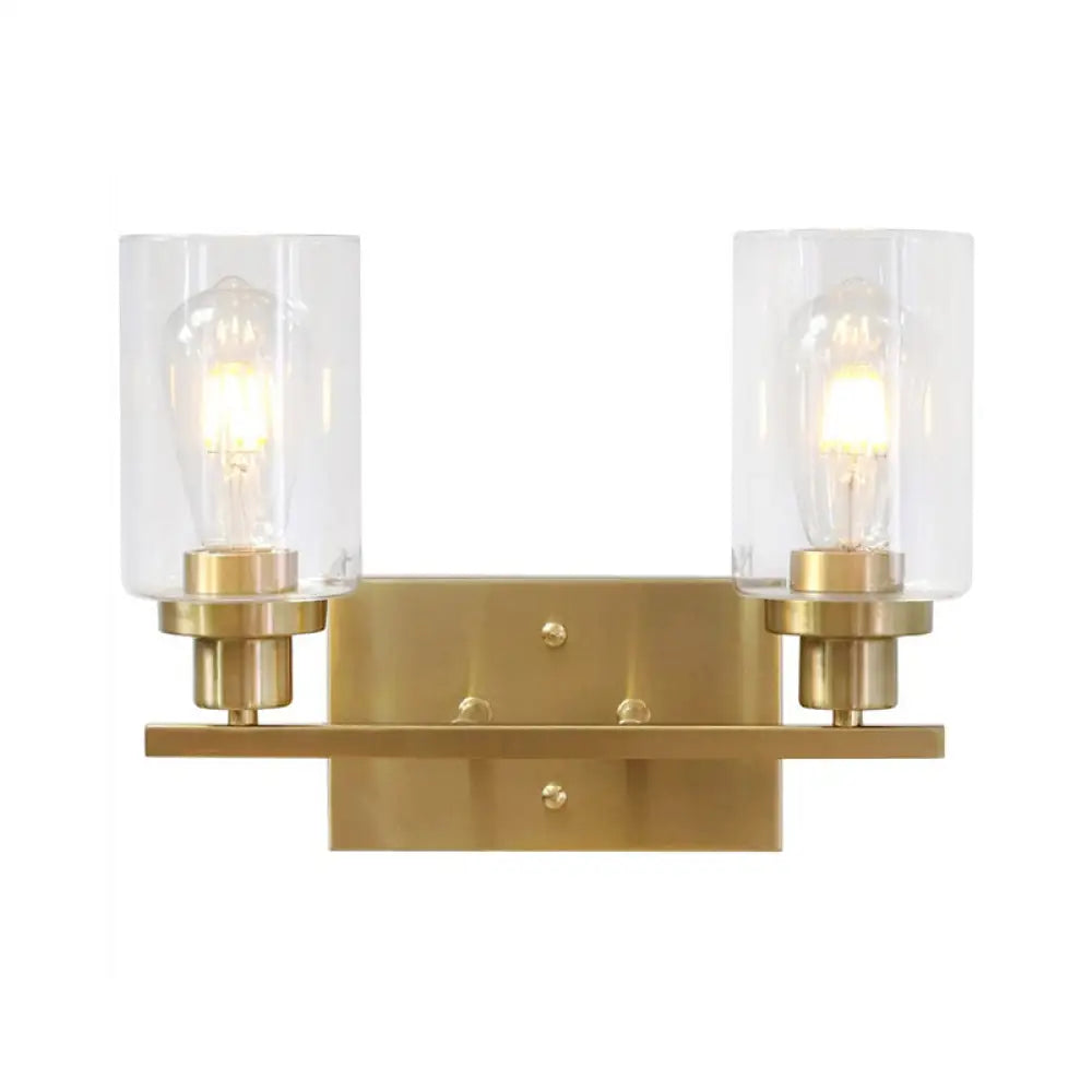 Industrial Cylinder Wall Mount Light - 2/3 Bulbs Black/Brass/Nickel Clear Glass Lamp For Bathroom 2