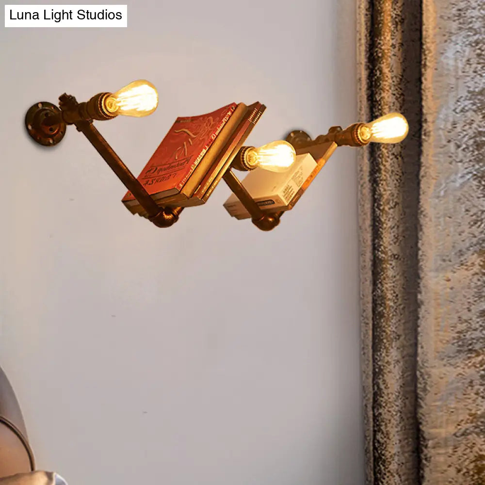 Industrial Dark Rust Metal Wall Sconce Light Fixture With W-Shaped Design & 3 Lights