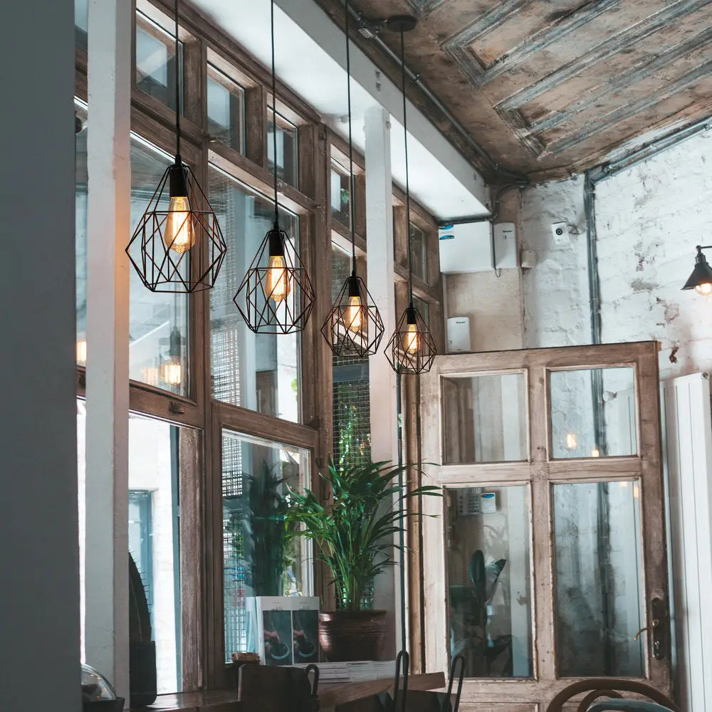 Industrial Diamond Cage Pendant Light In Black Finish - Perfect For Dining Room Ceilings / B