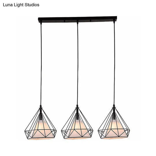 Industrial Diamond Cage Pendant Light With 3 Iron Heads - Stylish Lighting For Dining Room