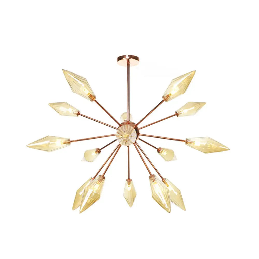 Industrial Diamond Glass Chandelier Lamp - 9/12/15 Lights Hanging Ceiling Fixture With Starburst