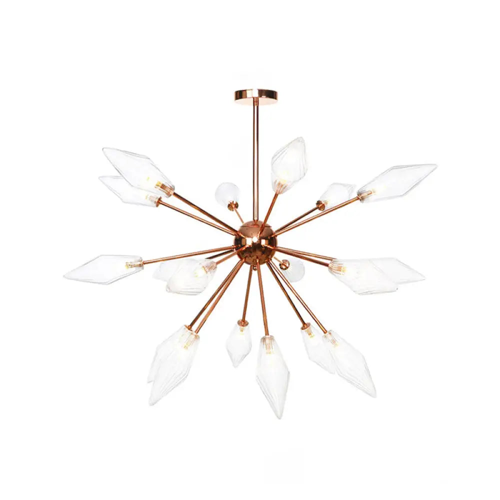 Industrial Diamond Glass Chandelier Lamp - 9/12/15 Lights Hanging Ceiling Fixture With Starburst