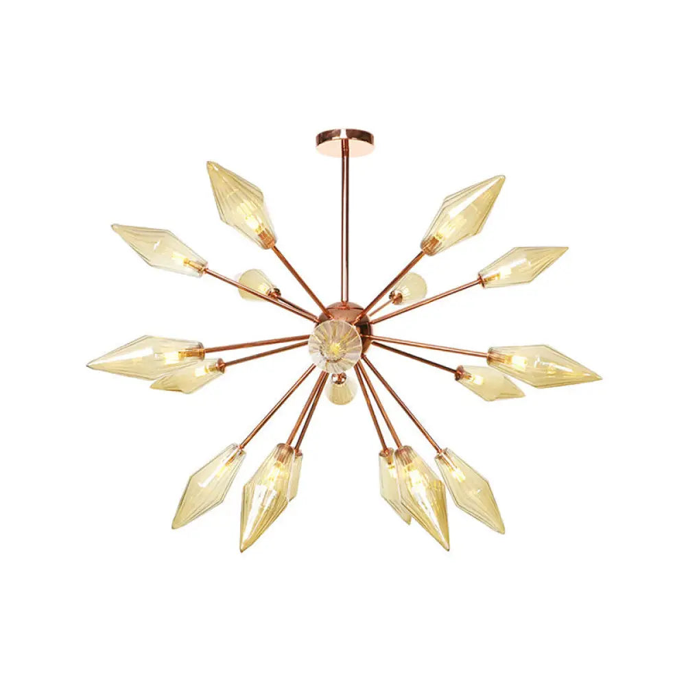 Industrial Diamond Glass Chandelier Lamp - 9/12/15 Lights Hanging Ceiling Fixture With Starburst