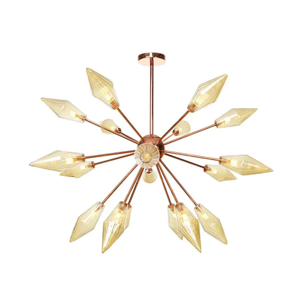 Industrial Diamond Glass Chandelier Lamp - 9/12/15 Lights Hanging Ceiling Fixture With Starburst