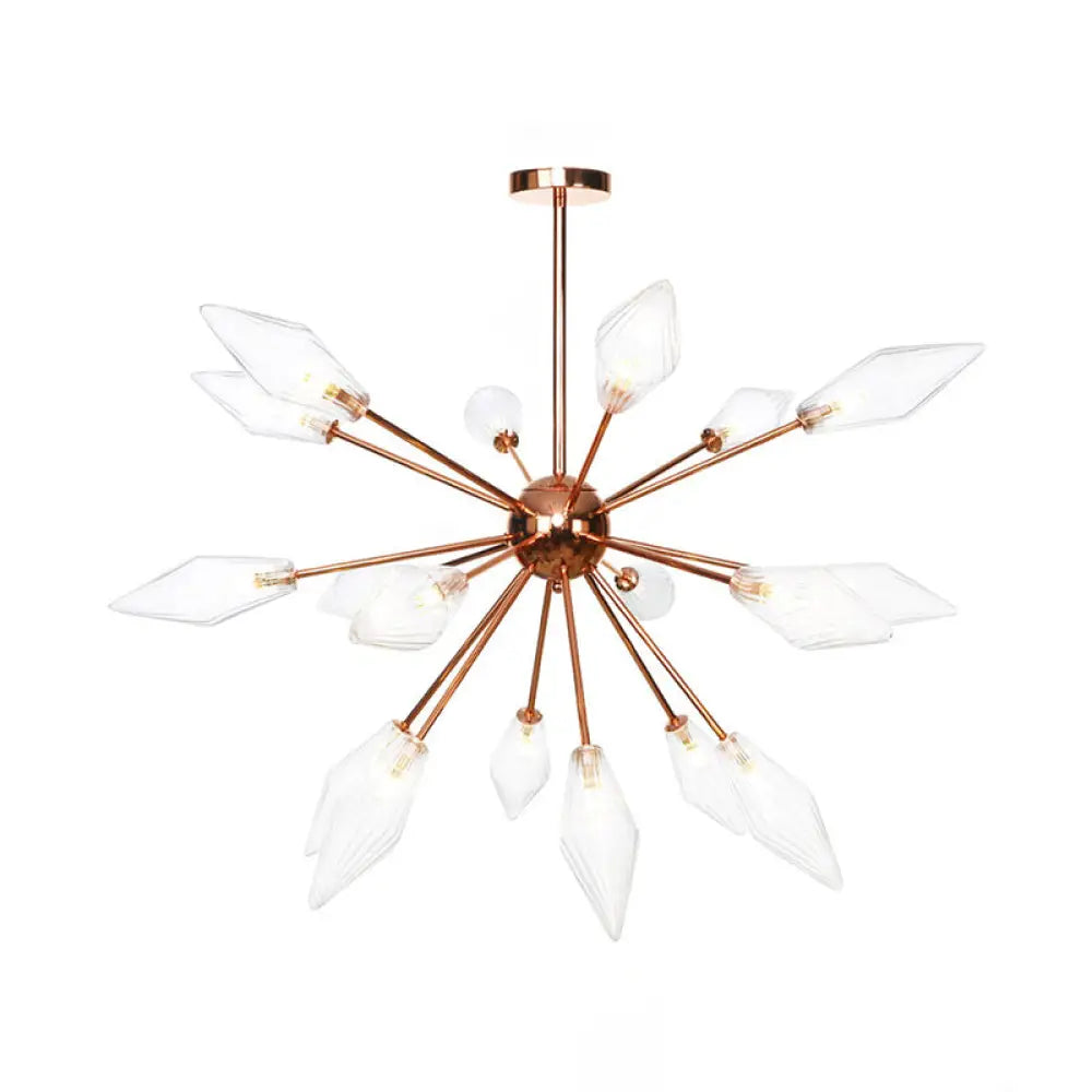 Industrial Diamond Glass Chandelier Lamp - 9/12/15 Lights Hanging Ceiling Fixture With Starburst