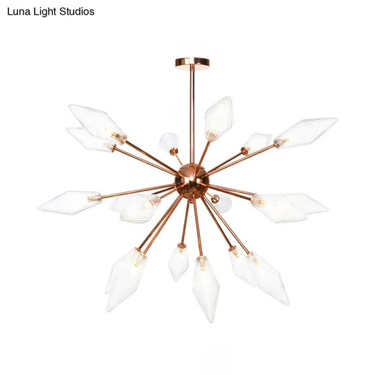 Industrial Diamond Glass Chandelier Lamp With Starburst Design - 9/12/15 Lights 21 / Clear