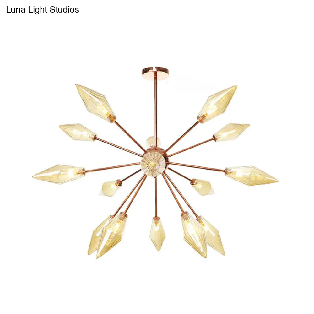 Industrial Diamond Glass Chandelier Lamp With Starburst Design - 9/12/15 Lights 15 / Amber