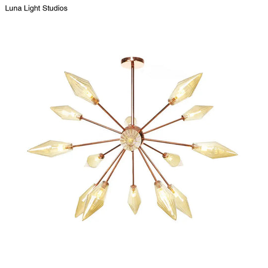 Industrial Diamond Glass Chandelier Lamp With Starburst Design - 9/12/15 Lights 15 / Amber