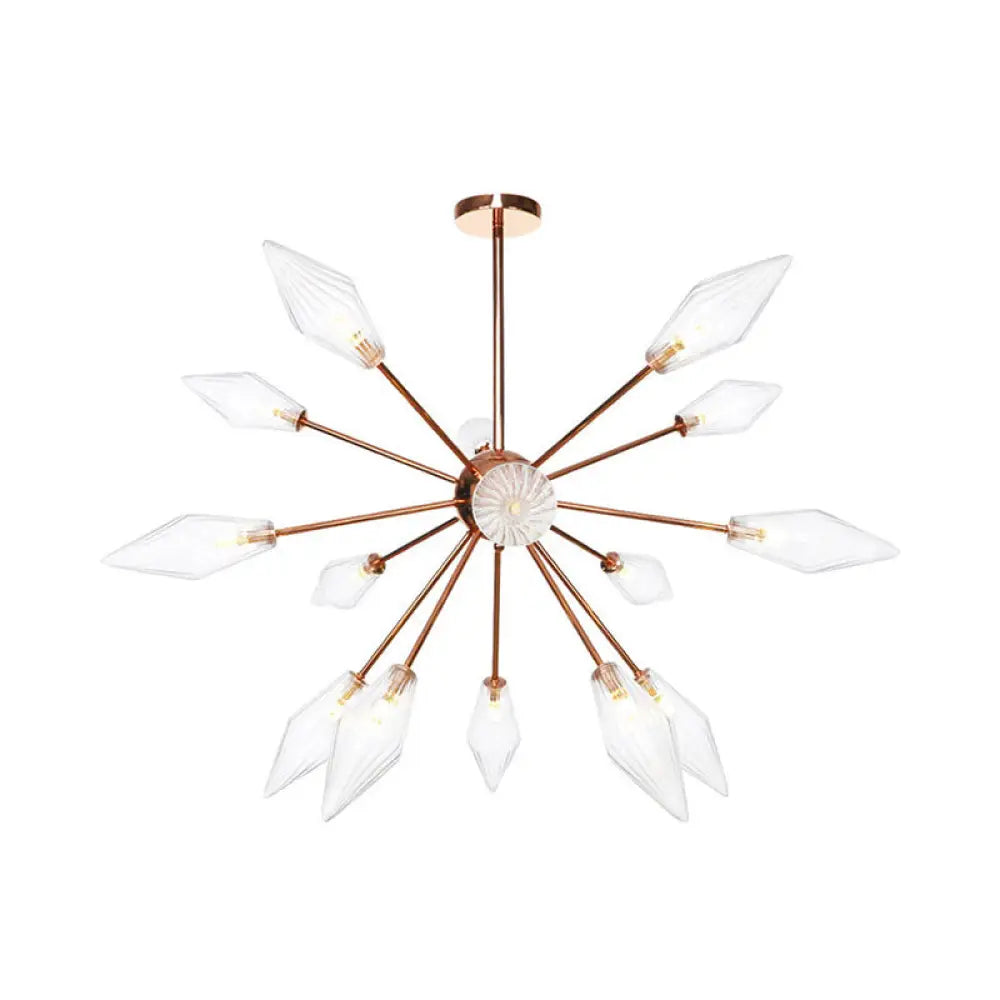 Industrial Diamond Glass Chandelier Lamp - 9/12/15 Lights Hanging Ceiling Fixture With Starburst