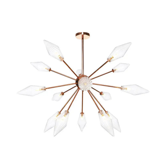 Industrial Diamond Glass Chandelier Lamp - 9/12/15 Lights Hanging Ceiling Fixture With Starburst