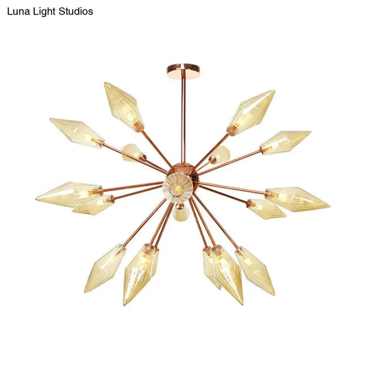 Industrial Diamond Glass Chandelier Lamp With Starburst Design - 9/12/15 Lights 21 / Amber