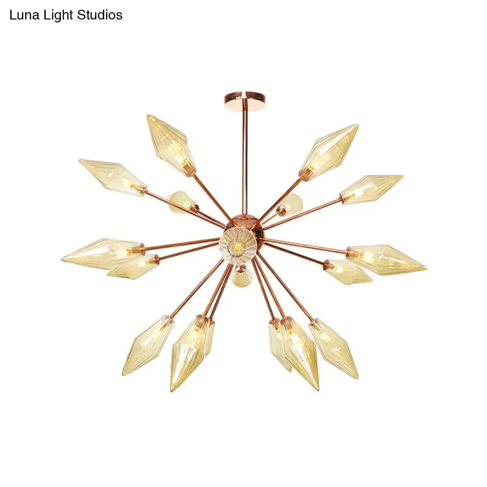 Industrial Diamond Glass Chandelier Lamp With Starburst Design - 9/12/15 Lights 18 / Amber