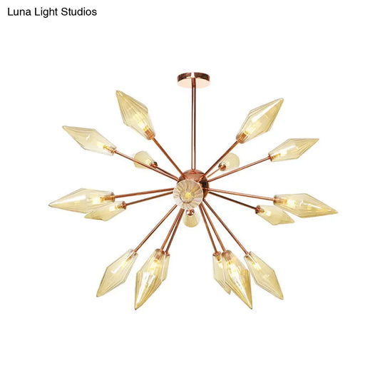 Industrial Diamond Glass Chandelier Lamp With Starburst Design - 9/12/15 Lights 18 / Amber