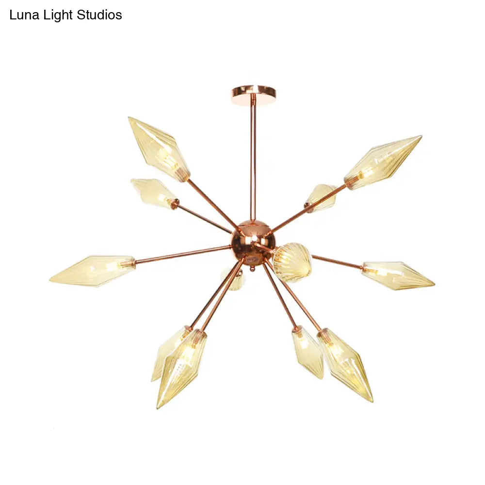 Industrial Diamond Glass Chandelier Lamp - 9/12/15 Lights Hanging Ceiling Fixture With Starburst