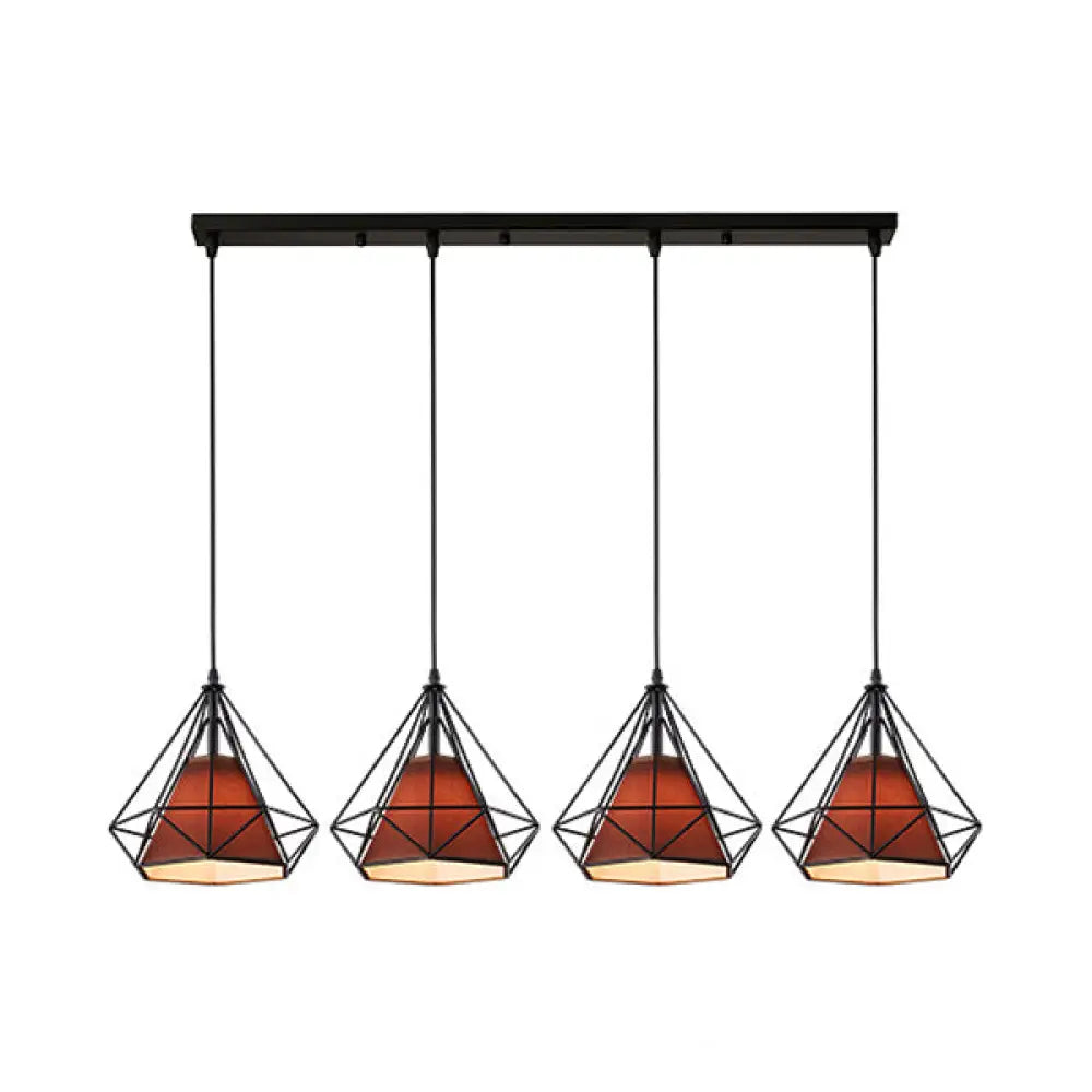 Industrial Diamond Wire Cage Pendant Light With Multi-Colored Shade - 5 Lights Brown