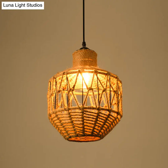 Industrial Pendant Lighting With Beige Geometry Rope Shade - Perfect For Dining Rooms / D