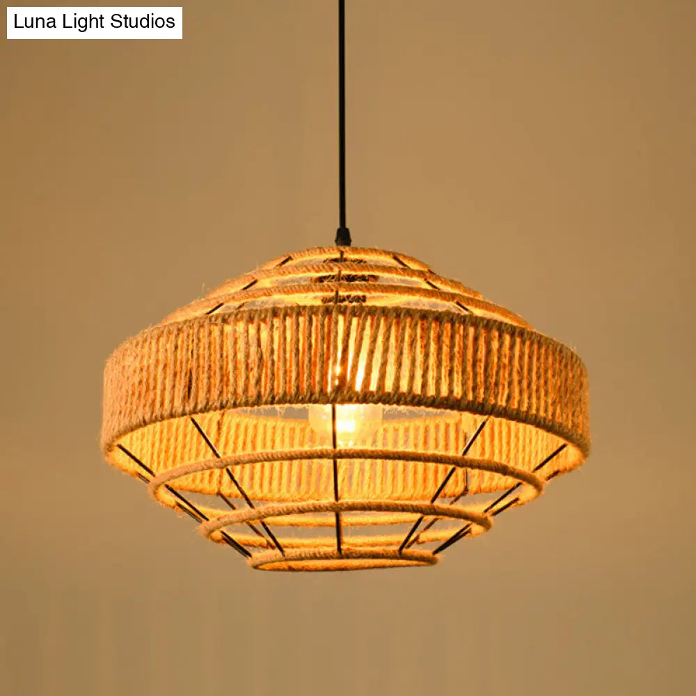 Industrial Pendant Lighting With Beige Geometry Rope Shade - Perfect For Dining Rooms / B