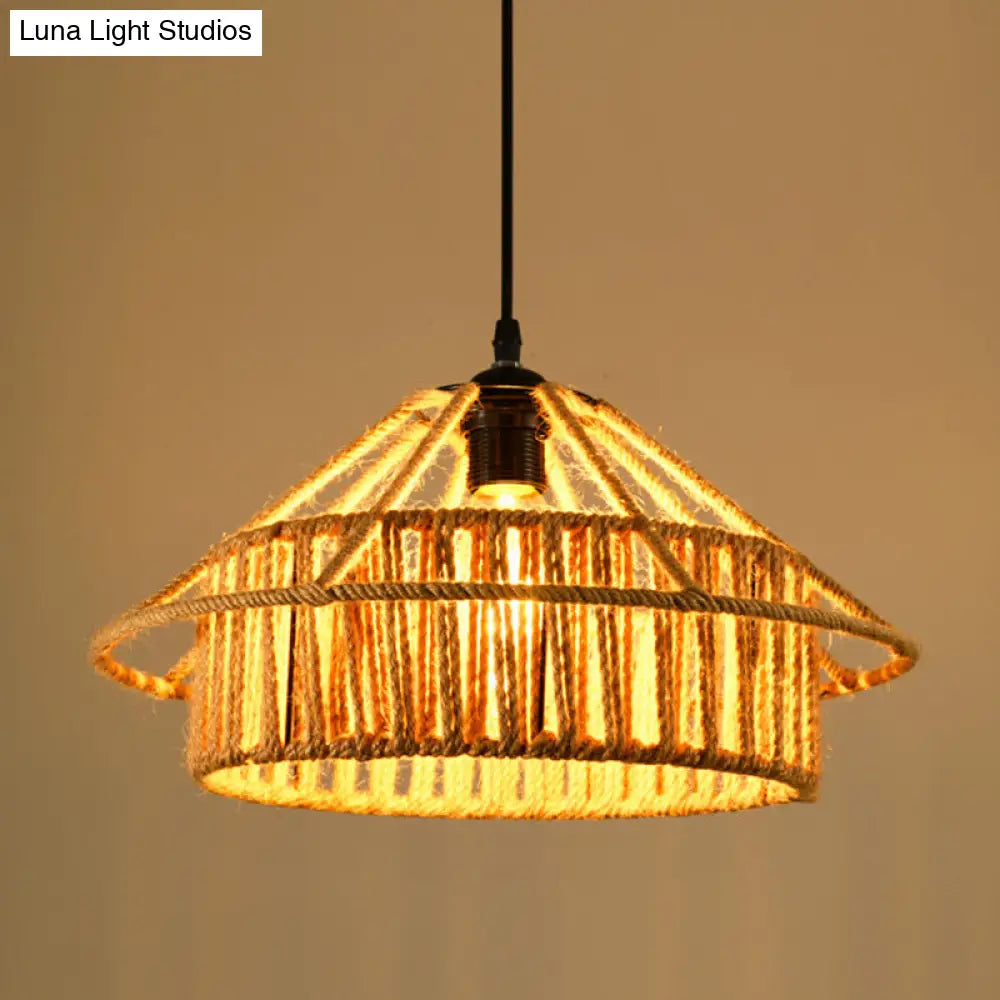 Industrial Pendant Lighting With Beige Geometry Rope Shade - Perfect For Dining Rooms / C