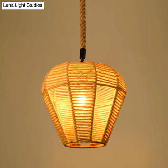 Industrial Pendant Lighting With Beige Geometry Rope Shade - Perfect For Dining Rooms / E