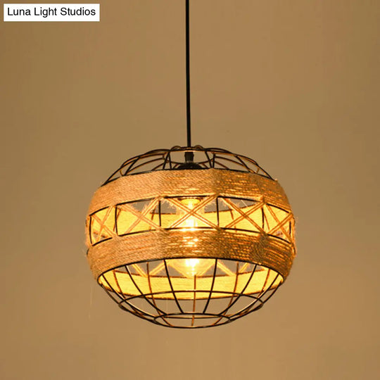 Industrial Pendant Lighting With Beige Geometry Rope Shade - Perfect For Dining Rooms / H