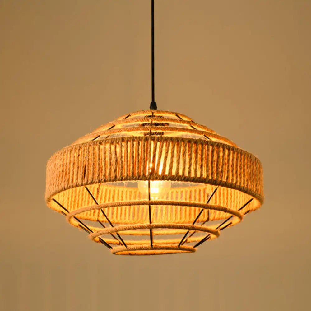 Industrial Dining Pendant Light With Beige Geometry Rope Shade / B