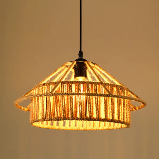 Industrial Dining Pendant Light With Beige Geometry Rope Shade / C